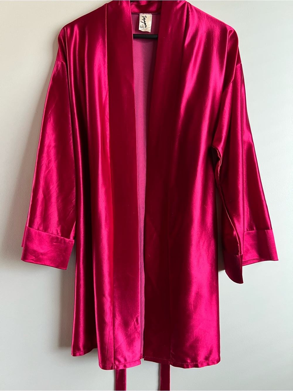 Vintage Mages Red Satin Robe Medium Belted Short Kimono Loungewear Sexy Chic